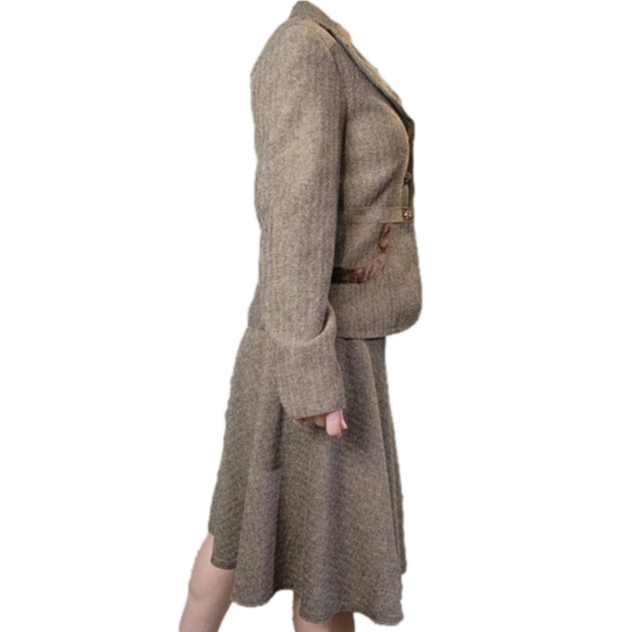 Skirt & blazer set blend herringbone pattern brown colors Size 2 SPIEGEL - Picture 4 of 16